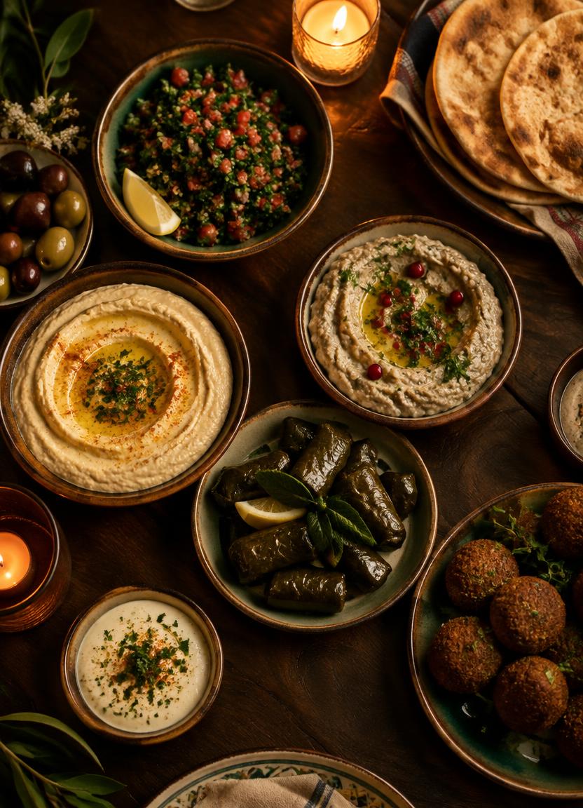 Meze dishes on a wooden table