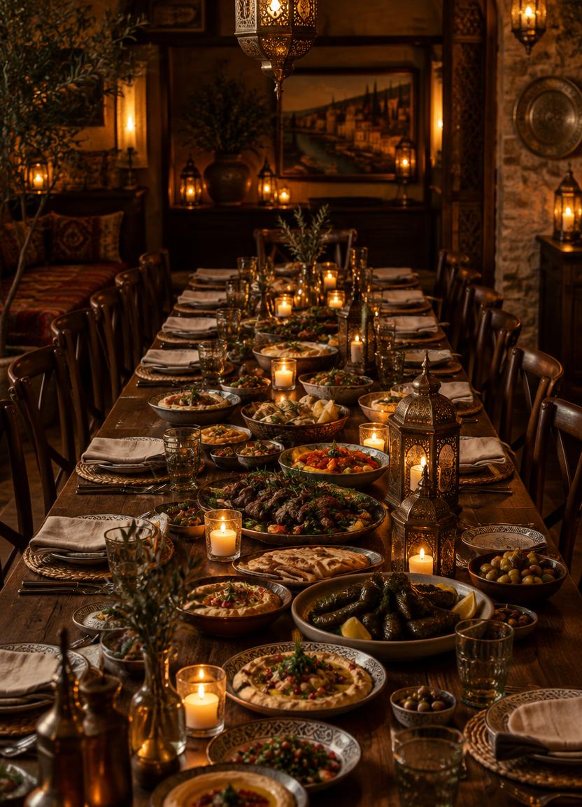 A long table set for a celebration with shared platters